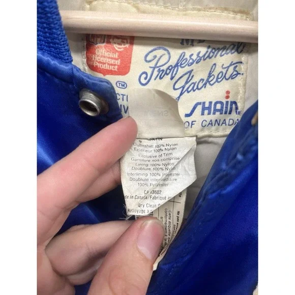 Vintage 1980s Shain Of Canada NFL Dallas Cowboys Blue Satin Bomber Jacket Size L